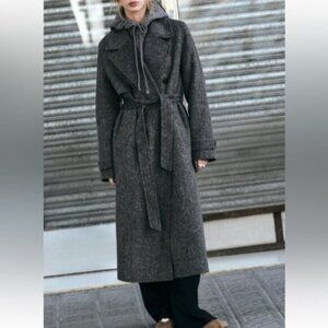 ZARA DOUBLE BREASTED BELTED WOOL BLEND COAT